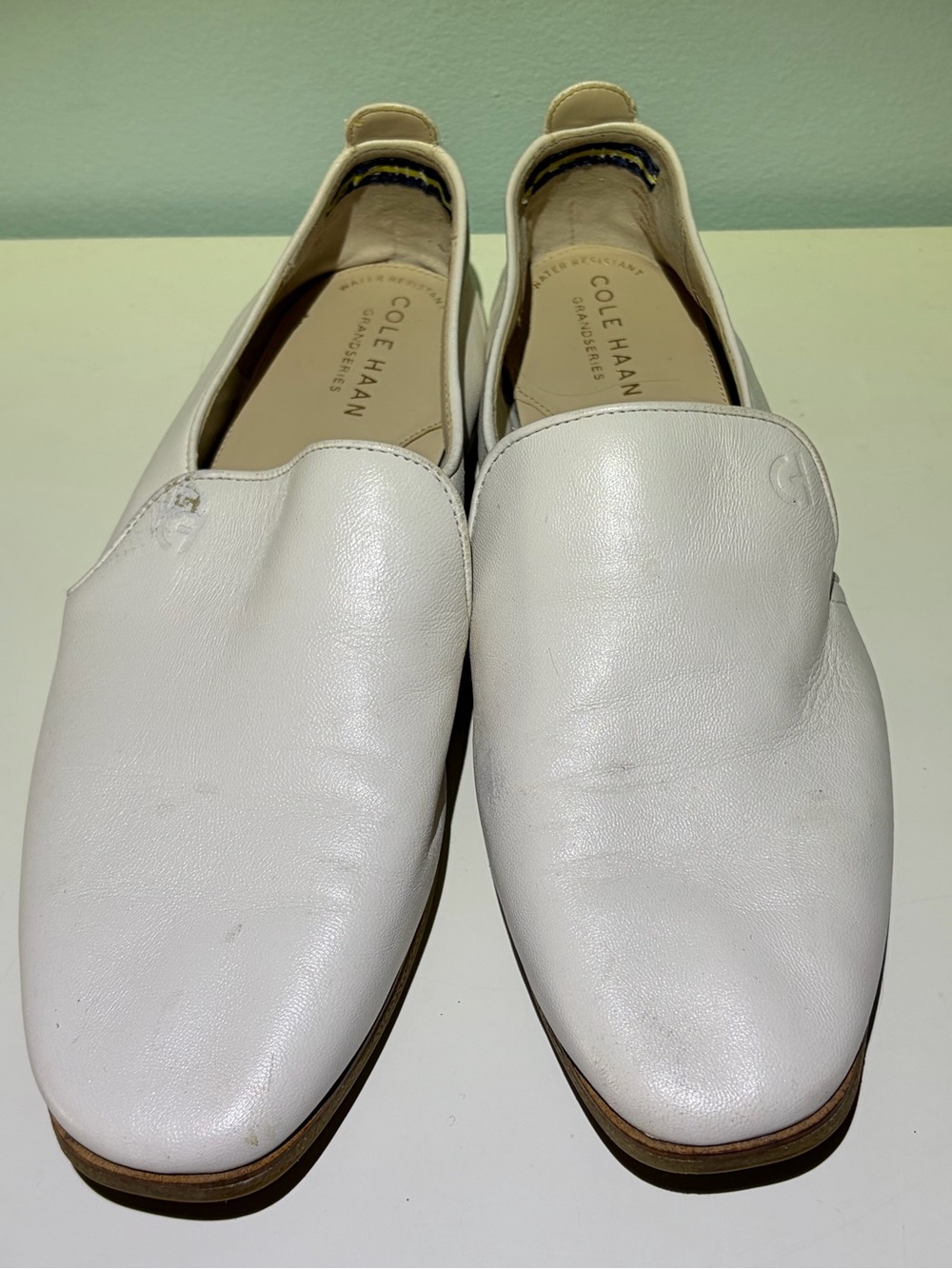 Cole Haan Creamy Winter White Leather Slip-On Loafers. Size 9